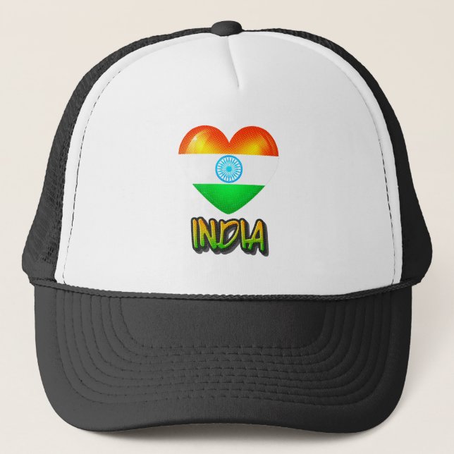Casquette Drapeau de l'Inde découpé en forme de cœur (Devant)
