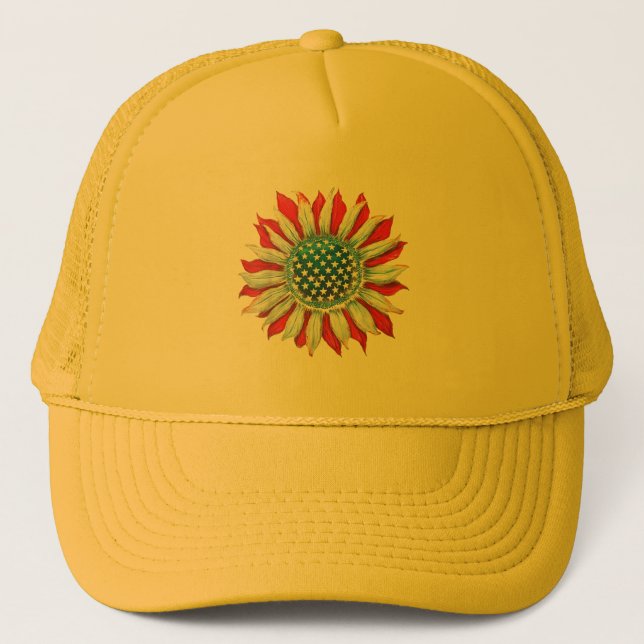 Casquette Drapeau Tournesol Américain 4 juillet Femmes Homme (Devant)