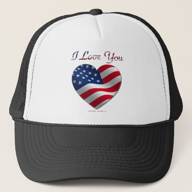 Casquette Drapeau USA Cœur Je T'Aime (Devant)