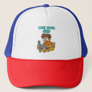 Casquette Drôle Cartoon du programmeur avec "Mode Code : ON"