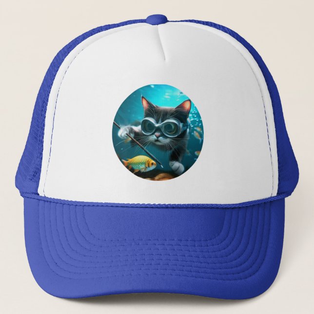 Casquette Drôle Chat dans l'Aquarium (Devant)