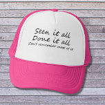 Casquette Drôle de dire femmes heureux âge d'anniversaire bl<br><div class="desc">Drôle de dire femmes Joyeux Anniversaire plaisanter chapeaux de camionneur rose nouveauté rose. Vu tout fait,  tout ne peut pas se souvenir de la plupart. Ce casquette mignon serait parfait pour quelqu'un qui vieillit avec grâce ! Ce cadeau branché ne manquera pas de les faire rire tous les jours.</div>