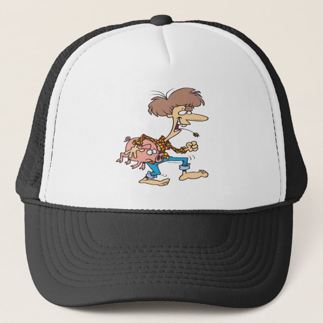 Casquette drôle hillbilly rouge cou avec dessin animé de coc (Devant)