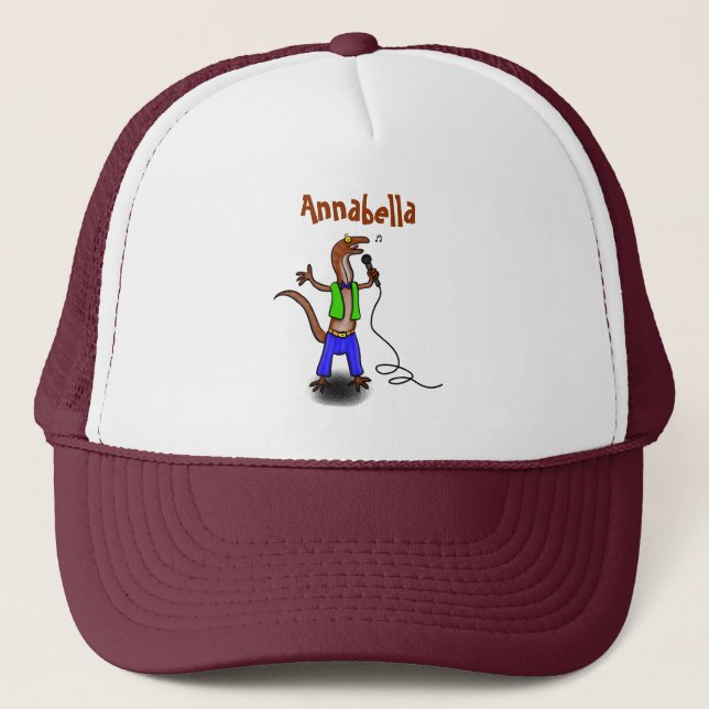 Casquette Drôle lézard chantant avec bande dessinée de micro (Devant)