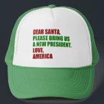 Casquette Drôle nouveau président politique pour Noël<br><div class="desc">Cher Père Noël, amenez-nous un nouveau président. Amour, Amérique. Un drôle de casquette politique de Noël pour les Américains prêt pour l'élection de 2024. stickers humour de vacances.</div>