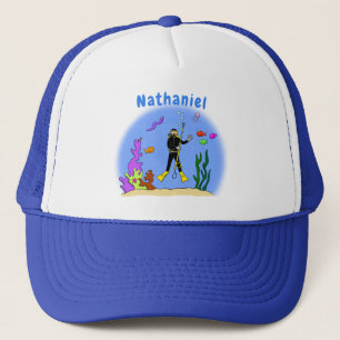 Casquette Drôle plongeur et poisson mer créatures dessin ani