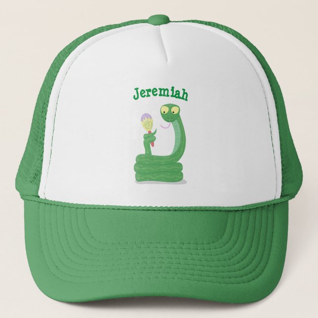 Casquette Drôle serpent vert avec caricature maraca (Devant)
