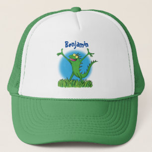 Casquette Drôle vert souriant animé lézard d'iguane