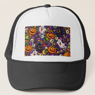 Casquette Drôles de fantômes d'Halloween Citrouilles et chat