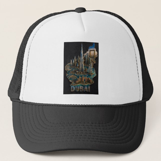 Casquette Dubaï Skyline Iconique en 3D (Devant)