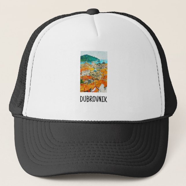 Casquette Dubrovnik Croatie Aquarelle Huile Peinture Trucker (Devant)