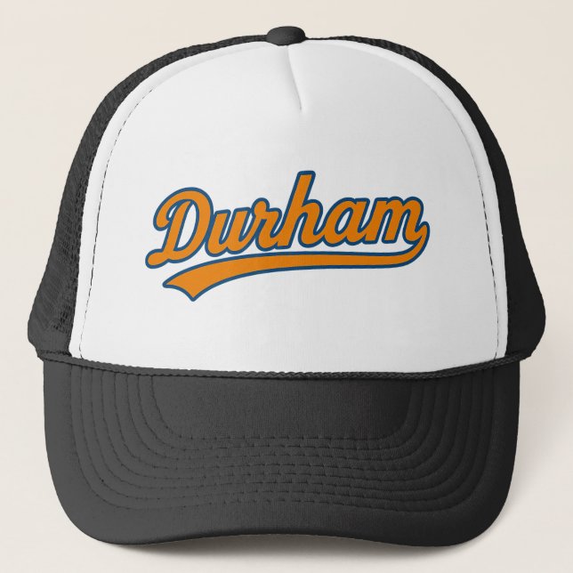 Casquette Durham Script Logo en Orange rétro et bleu - Bull (Devant)
