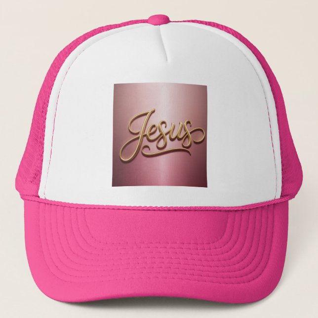 Casquette Écriture Jésus Or Rose  (Devant)