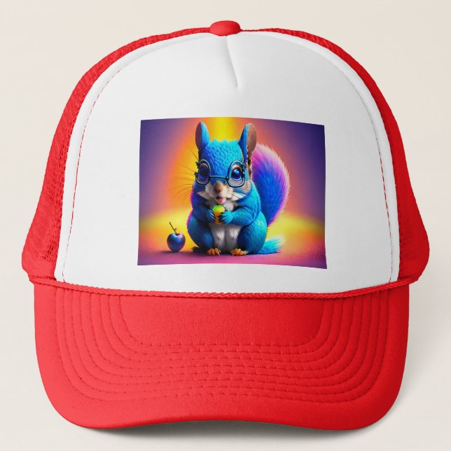 Casquette Écureuil Bleu Mangeant Un Fruit (Devant)