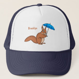Casquette Écureuil rouge mignon avec dessin animé parapluie
