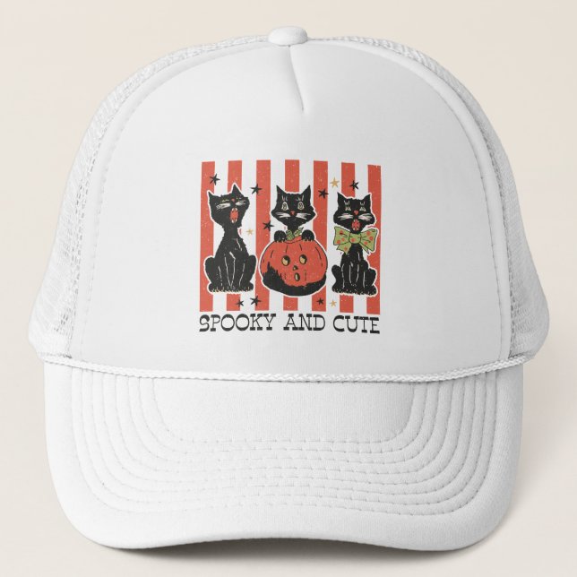 Casquette Éffrayant et mignon - Chat noir et Citrouille (Devant)