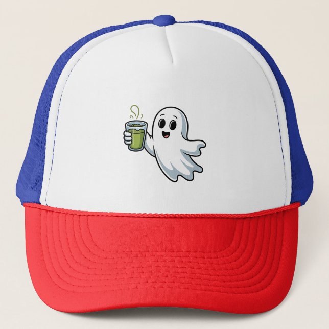 Casquette Éffrayant Halloween Ghost Holding Matcha (Devant)