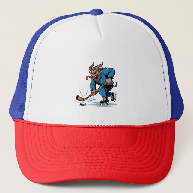 Casquette Éffrayant Krampus Jouer au hockey sur glace Noël (Devant)