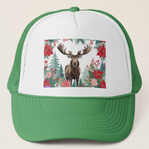 Casquette Élan de Noël et poinsettias