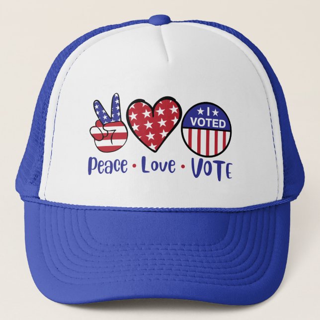 Casquette Élection américaine - Peace Love Vote, Election Da (Devant)