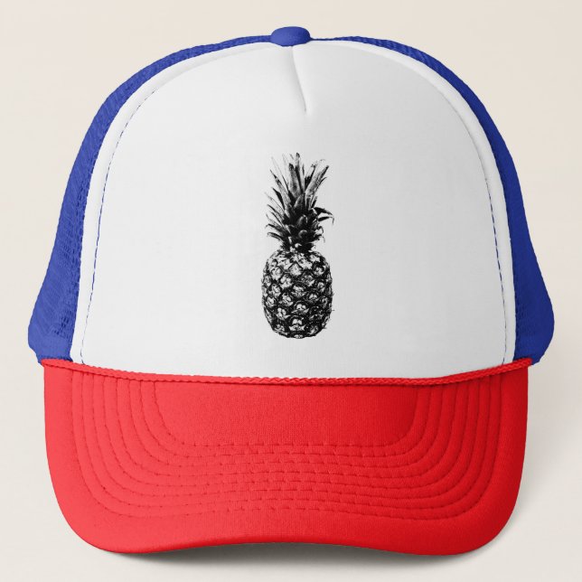 Casquette Élégant ananas tropical noir et blanc (Devant)