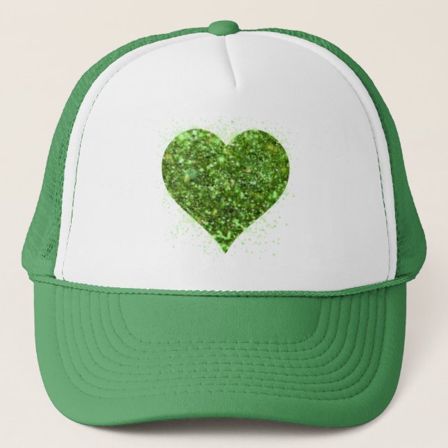 Casquette Élégant coeur de parties scintillant vert étincela (Devant)