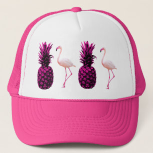 Casquette Élégant Flamant rose et ananas rose tropicale