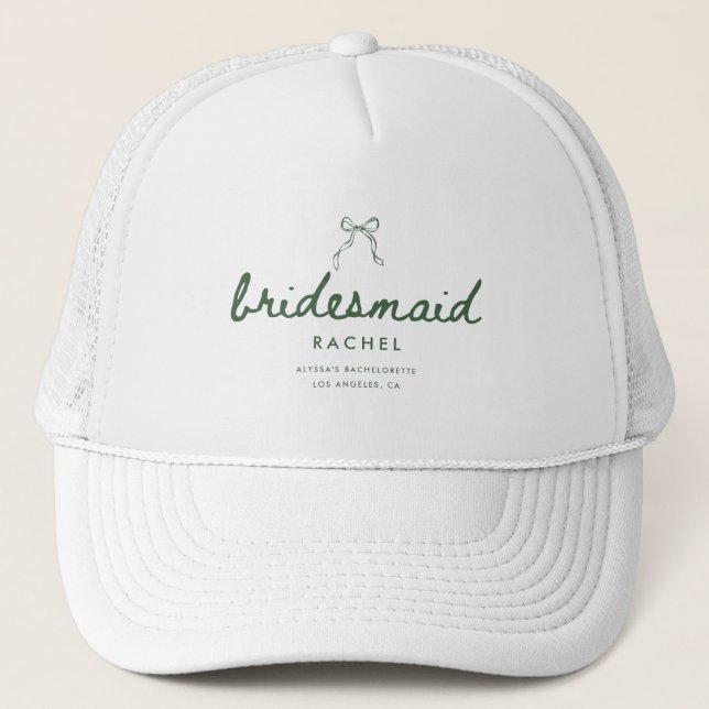 Casquette Elegant Green Script Coquette Bridesmaid's Name (Devant)