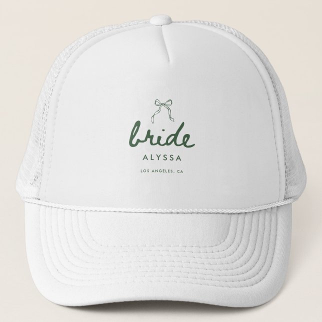 Casquette Élégant Mariée Coquette Vert Script Nom de la Mari (Devant)