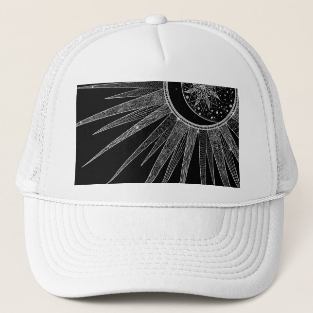 Casquette Elégant Silver Sun Moon Mandala Black Design (Devant)