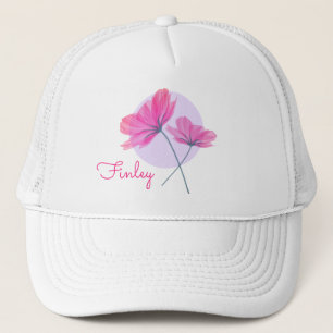 Casquette Elégante délicate fleurs rose nom point bleu clair