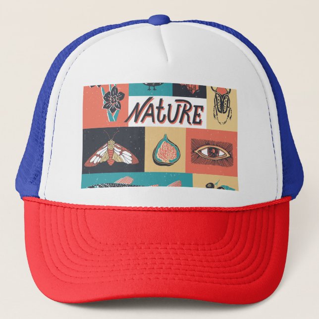 Casquette Éléments de la nature, Icônes de style rétro. (Devant)