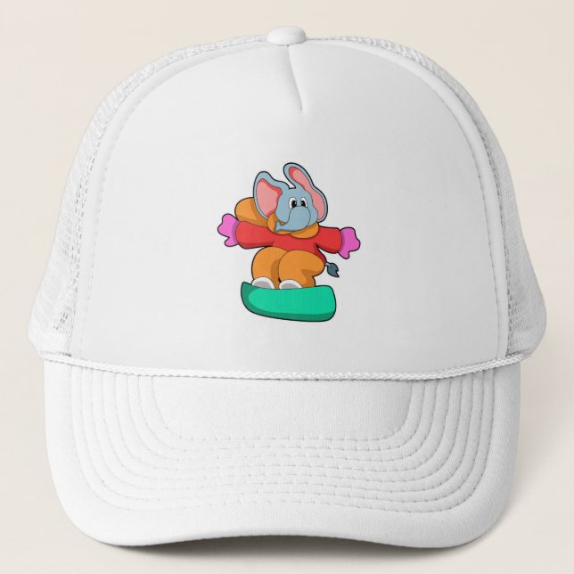 Casquette Éléphant faisant du snowboard avec une planche à n (Devant)