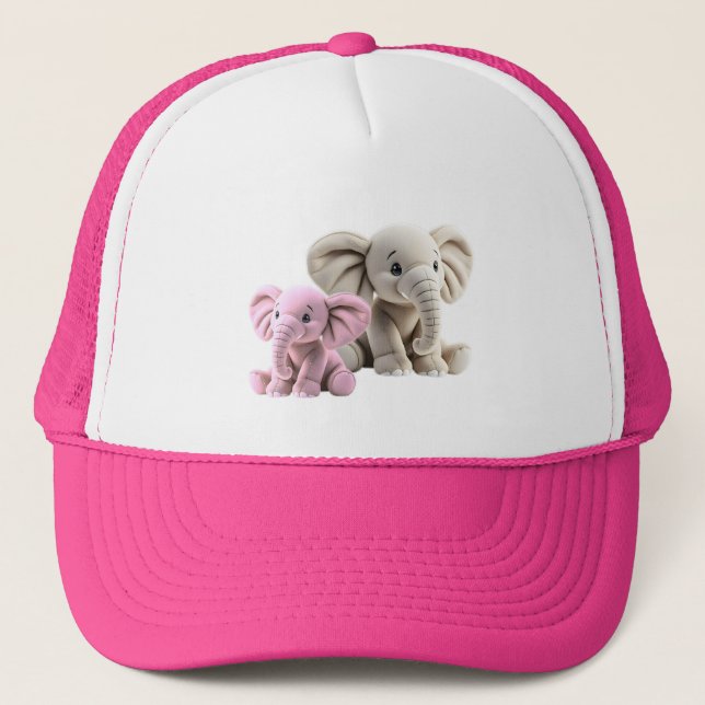 Casquette Éléphant mère et bébé rose. (Devant)