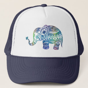 Casquette Éléphant tribal floral bleu-vert