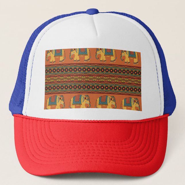 Casquette Eléphants Indiens, Orange Traditionnel Sans Seamle (Devant)