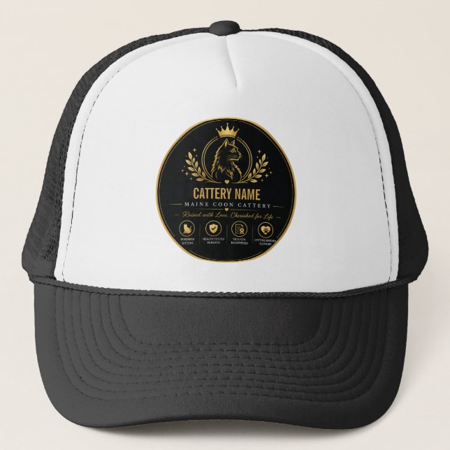 Casquette Élevage de Maine Coon sur mesure noir et or de lux (Devant)