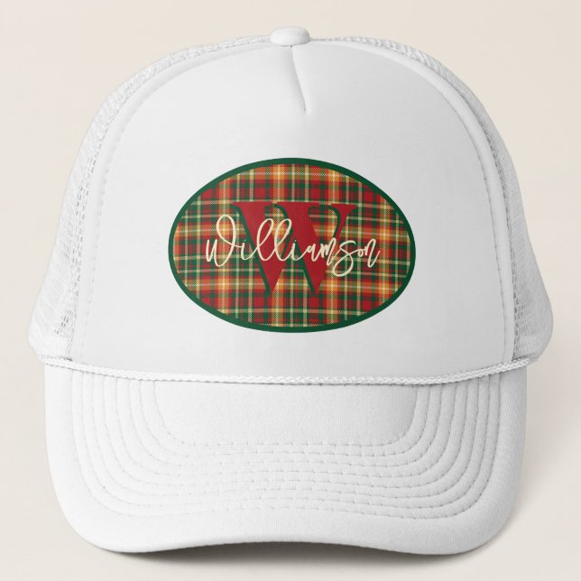 Casquette Emblème de monogramme Tartan Orange Green Plaid (Devant)