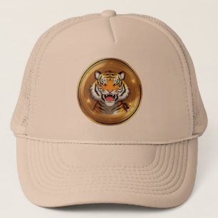 Casquette Emblème de tête de tigre sur fond circulaire doré