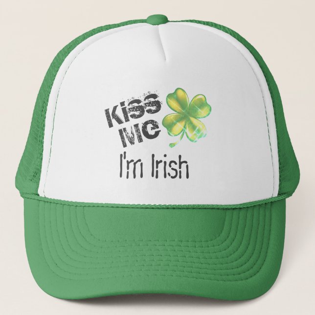 Casquette Embrasse-moi Je suis Irlandais, shamrock, (Devant)