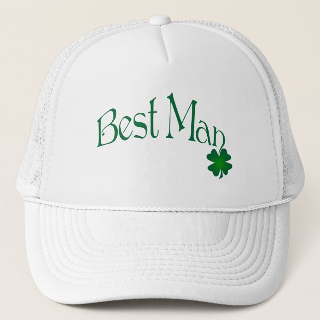 Casquette Emerald Green and White Shamrock Best Man Cap (Devant)