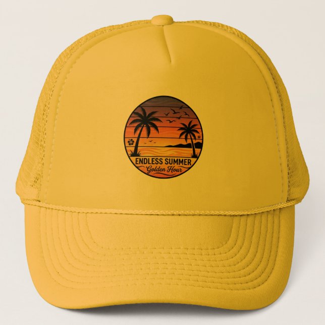 Casquette Endless Summer Retro Sunset Palm Trees Trucker Hat (Devant)