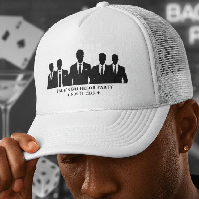 Casquette Enterrement de vie de garçon en costumes blancs (Men in Suits Bachelor Party White Trucker Hat
)