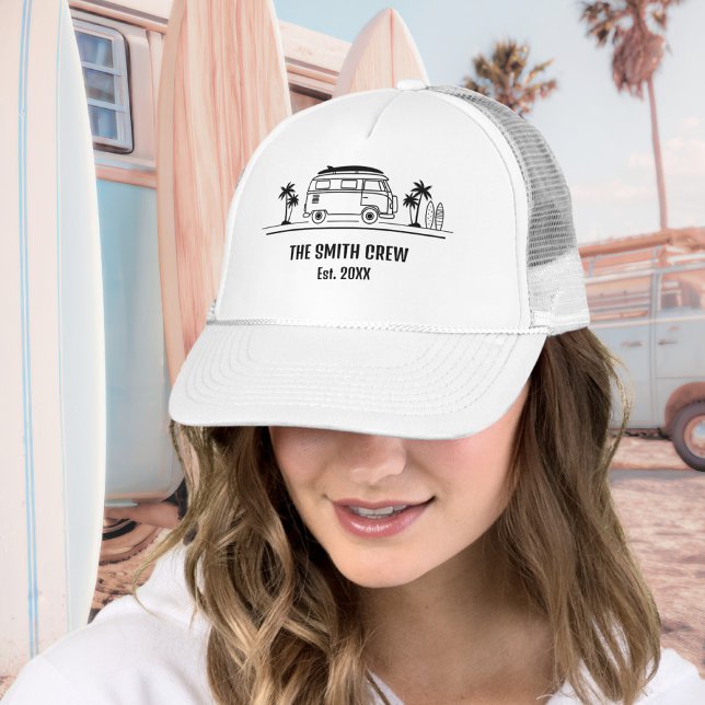 Casquette Équipage Surfeur de Vie dans une Fourgonnette Vint (Vintage Van Life Surfer Crew Trucker Hat ©Susanne Sachers - Sunny Wanderlust 🌞✈️)