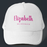 Casquette Équipe de Bachelorette féminine rose vif<br><div class="desc">Custom Ajouter Image Text Here Vêtements Vêtements Modèle Personnalisé Femme Bachelorette Blanc Et Rose Chaud Fête Femme Nom Femme de ménage Baseball & Chapeaux Trucker.</div>