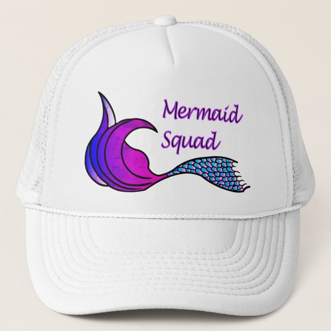 Casquette Équipe de sirène avec queue de sirène rose, bleue, (Devant)