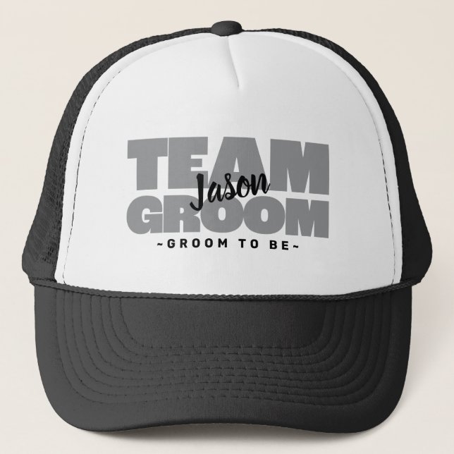 Casquette Équipe du marié gris nom Team Groom (Devant)