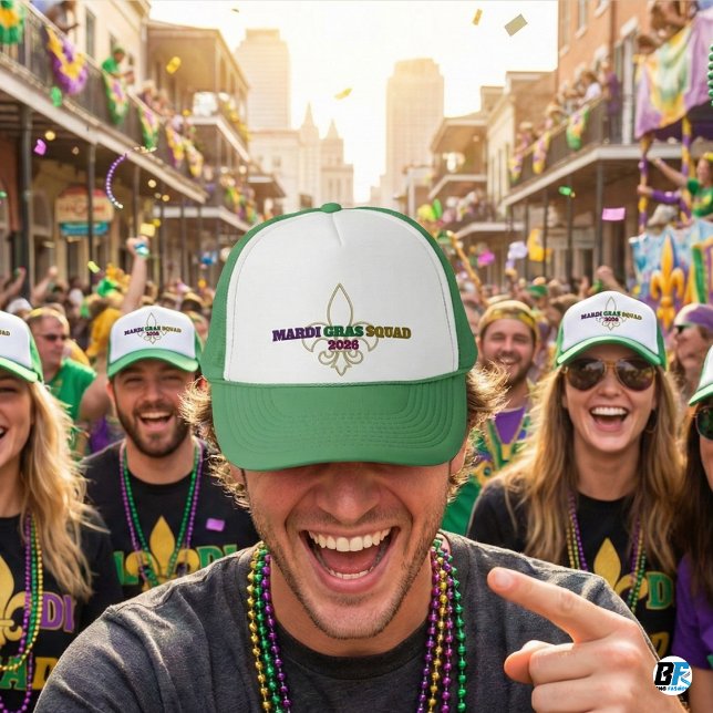 Casquette Équipe Mardi Gras 2026 Fleur De Lis Vert (Créateur téléchargé)