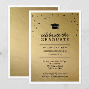 Casquette et Confetti Gold Graduation Invitation
