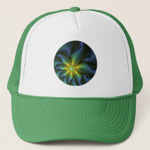 Casquette Etoile Abstraite, Bleu brillant Vert Or Fractal Ar